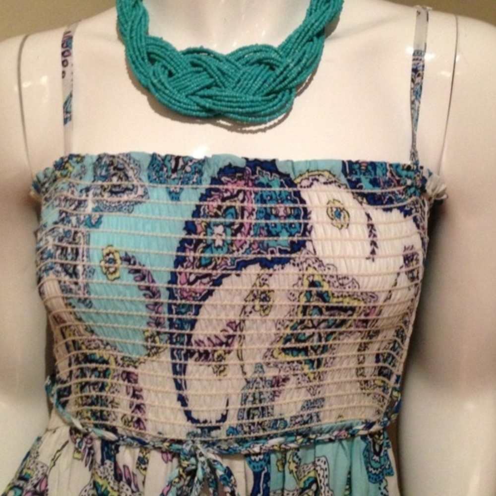 Women’s Aqua Paisley Maxi Dress with Spaghetti Straps
